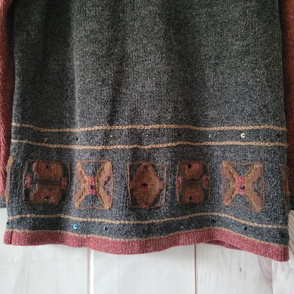 Vintage CJ Banks Women’s 1X Button-down Cardigan, Hand Embroidered, Maroon/Gray - Picture 6 of 10